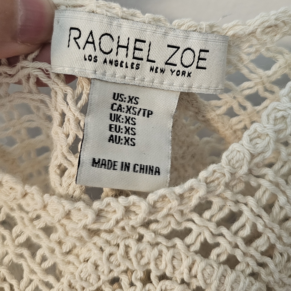 Rachel Zoe Set XS- Silky Wide Leg Pants Tan & Crochet Crop Top Cream - Picture 10 of 13
